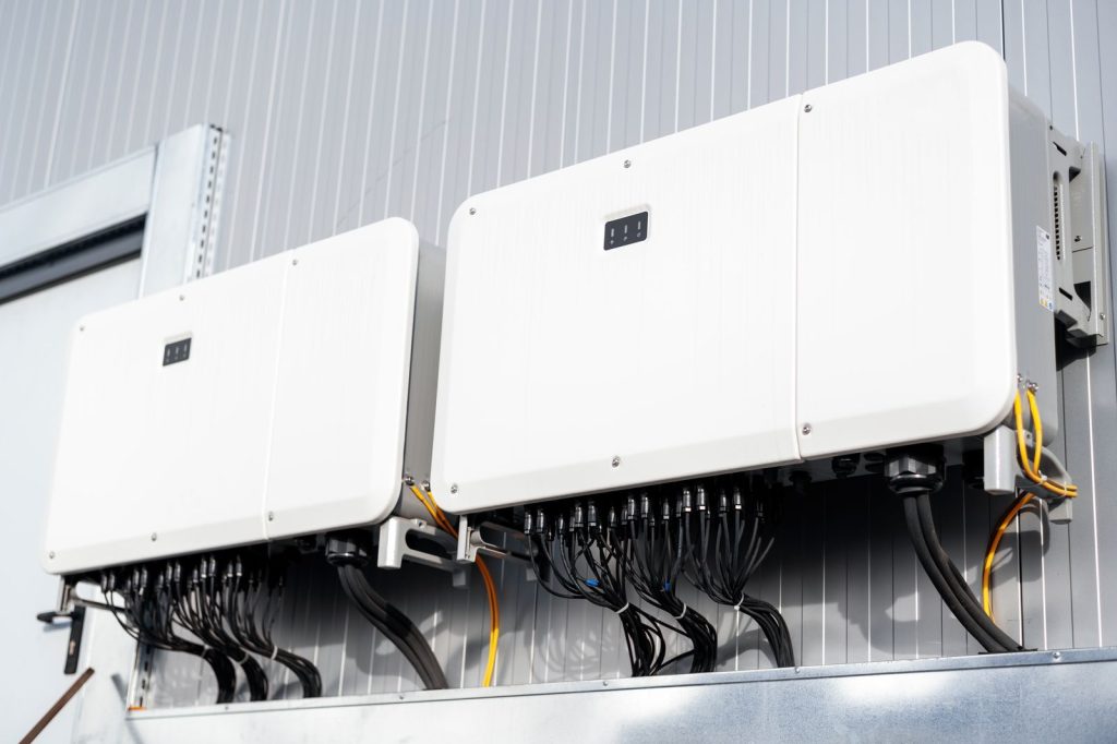 Solar panel inverters mounted on a wallutc