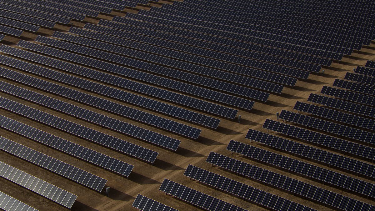 A close view of a solar panel array