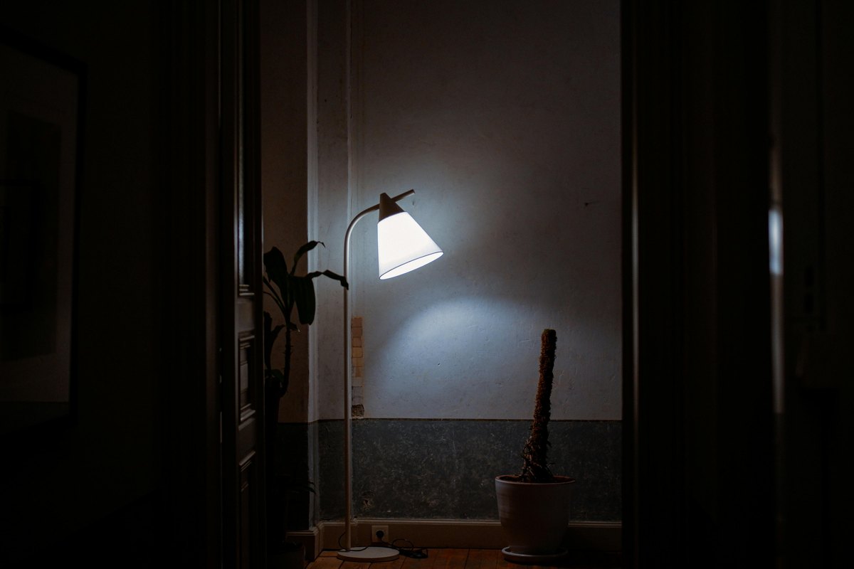 A home lit by a lamp during an outage