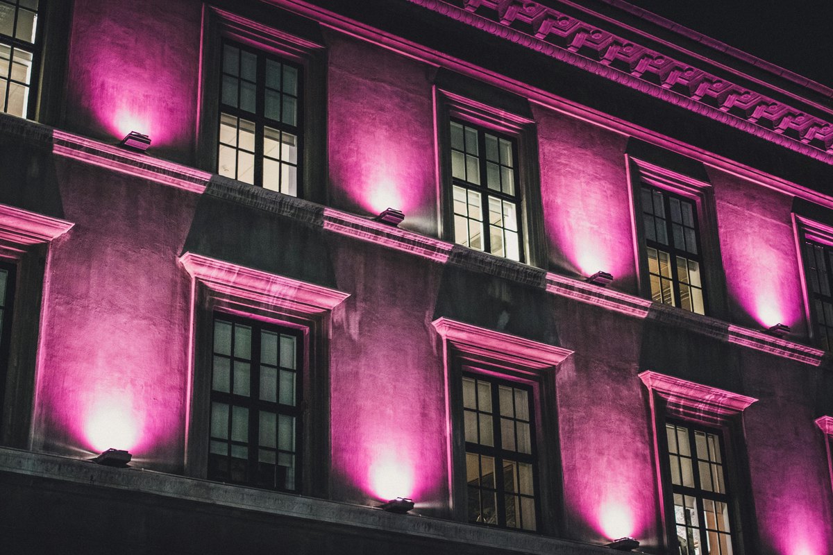 A property exterior lit at night