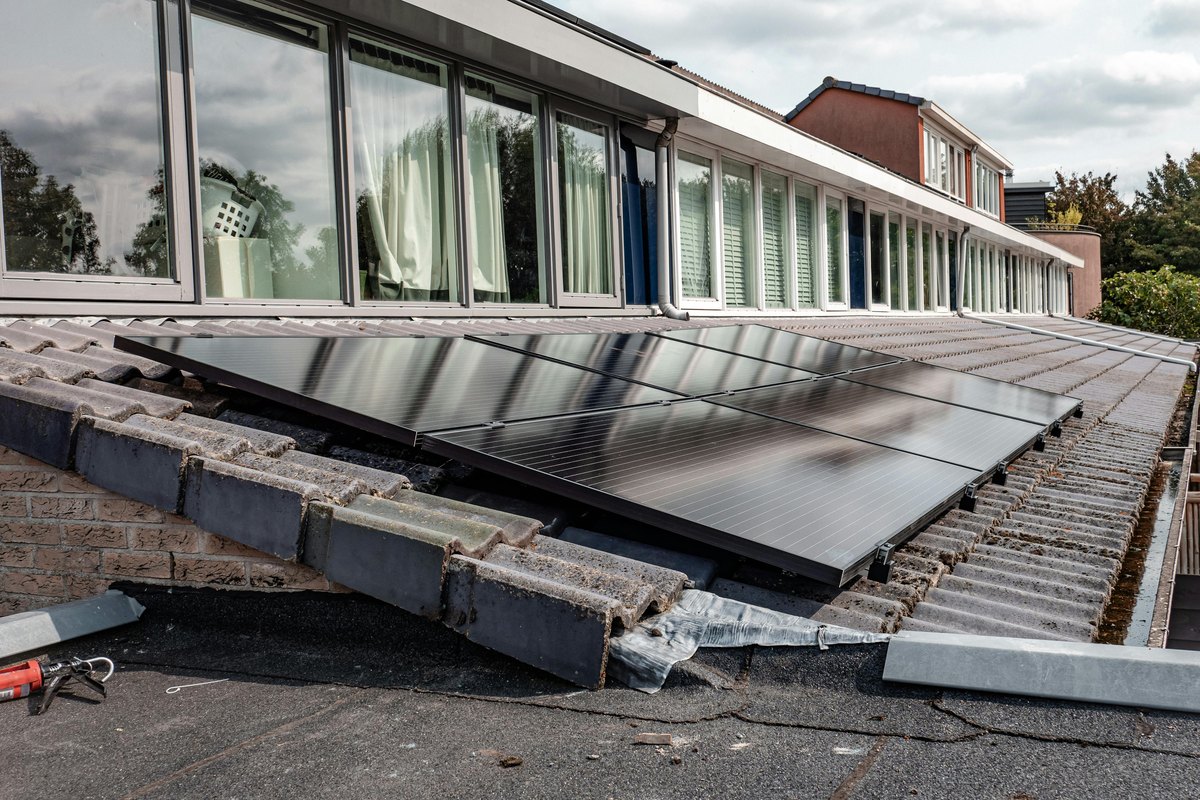 Solar panels on a house roof