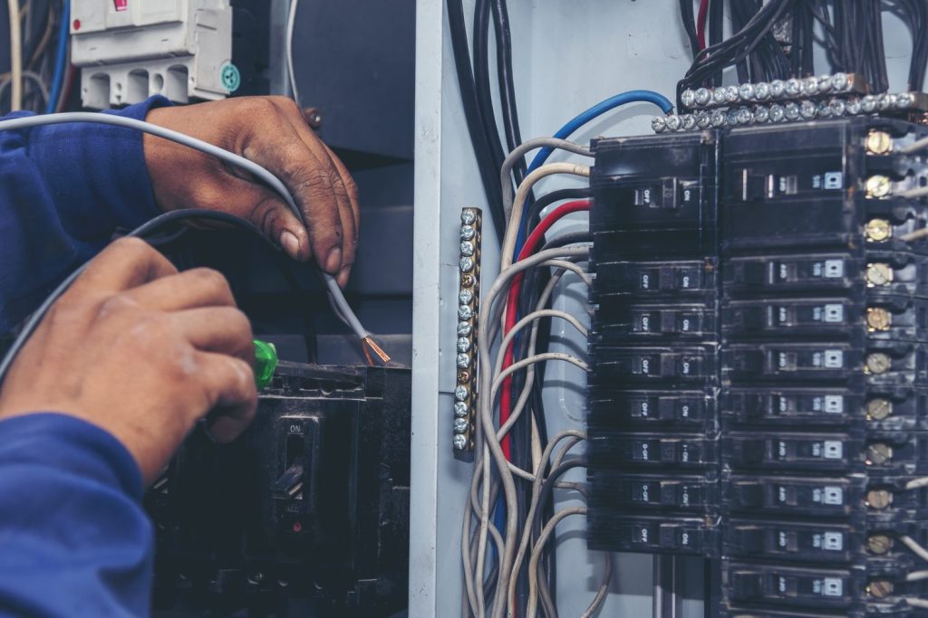 Electrical breaker panel during an upgrade