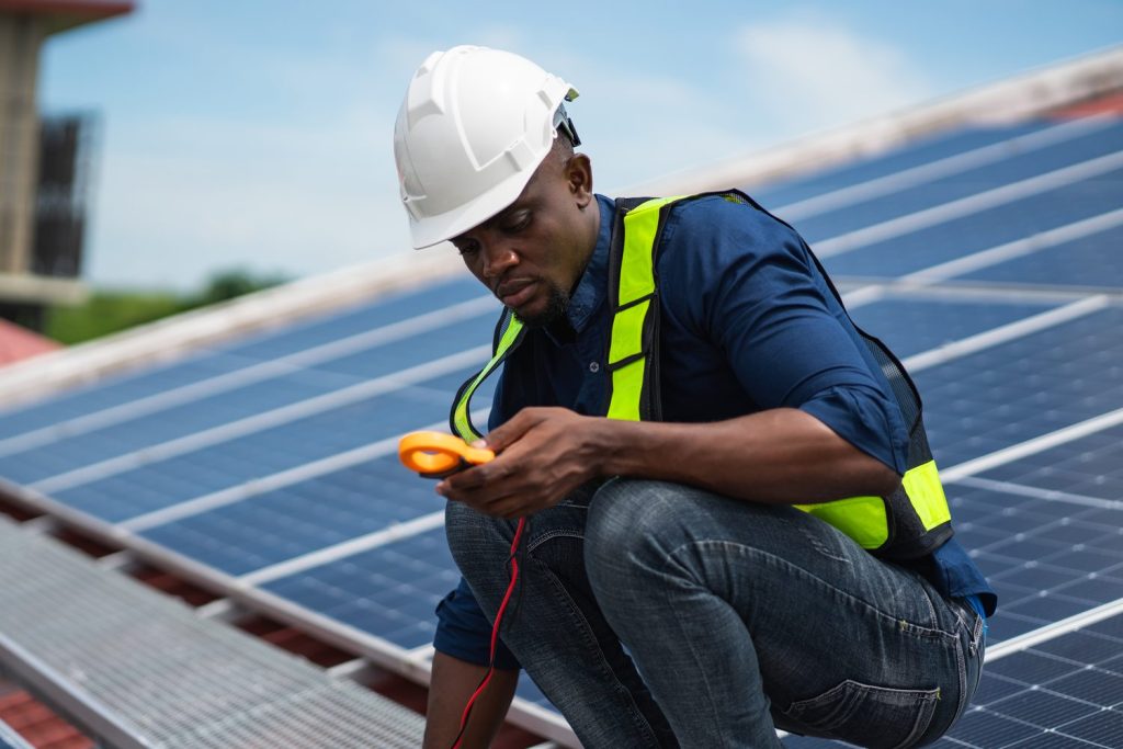 Solar panels being installed on a roof